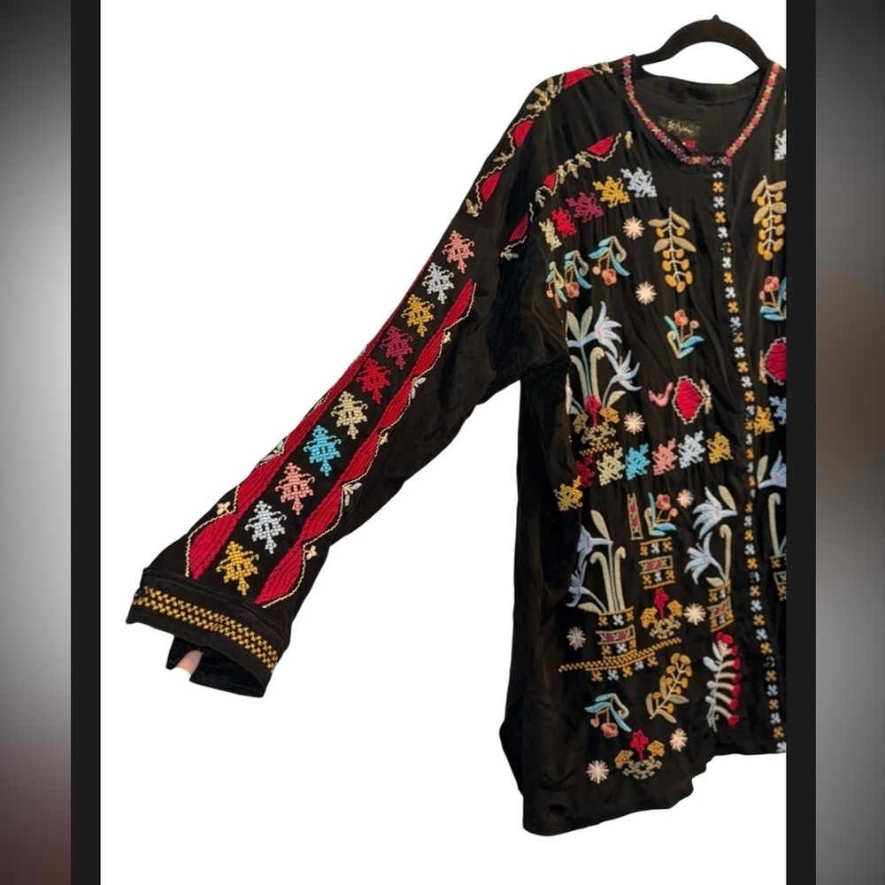 Johnny Was Silk Embroidered Boho Tunic Blouse Shacket Kimono - Picture 5 of 15